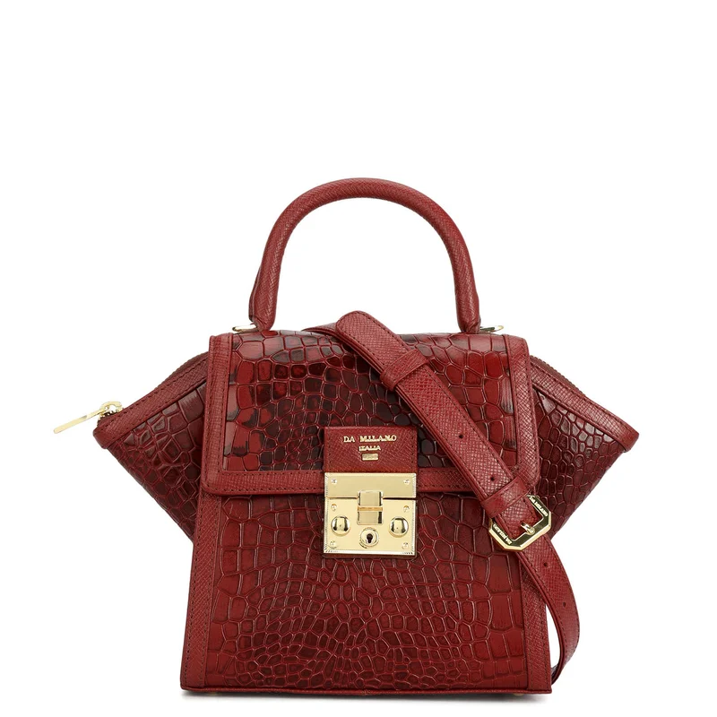 دا ميلانو حقيبة ساتشل جلد تمساح صغيرة - كرزي